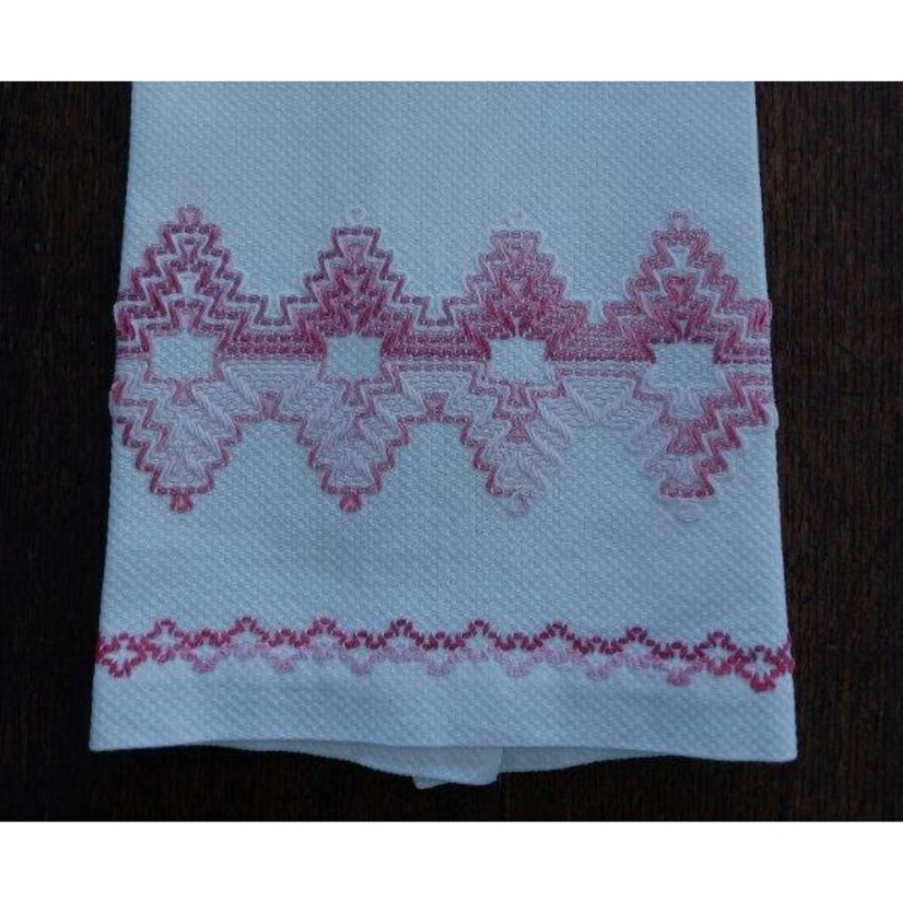 Vintage Cotton Huck Towel Pink Red Swedish Embroidery Hand Bath or Kitchen